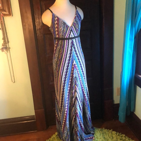 Cache maxi  empire waist dress. lined, stretchy/size L/diagonal woven chevron - Picture 1 of 12